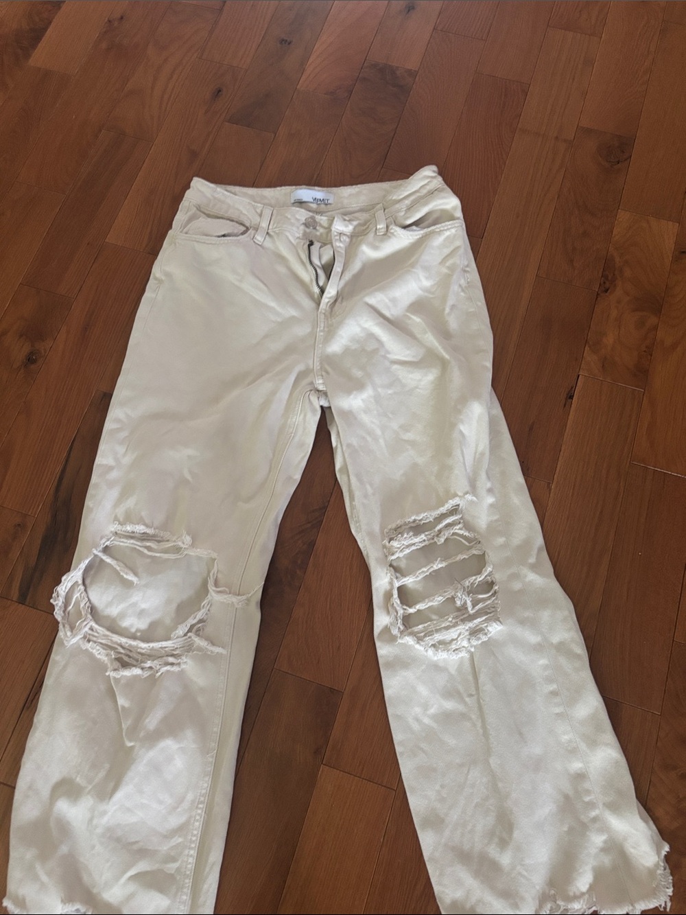 VERVET BY FLYING MONKEY Cream Distressed Flare Jeans